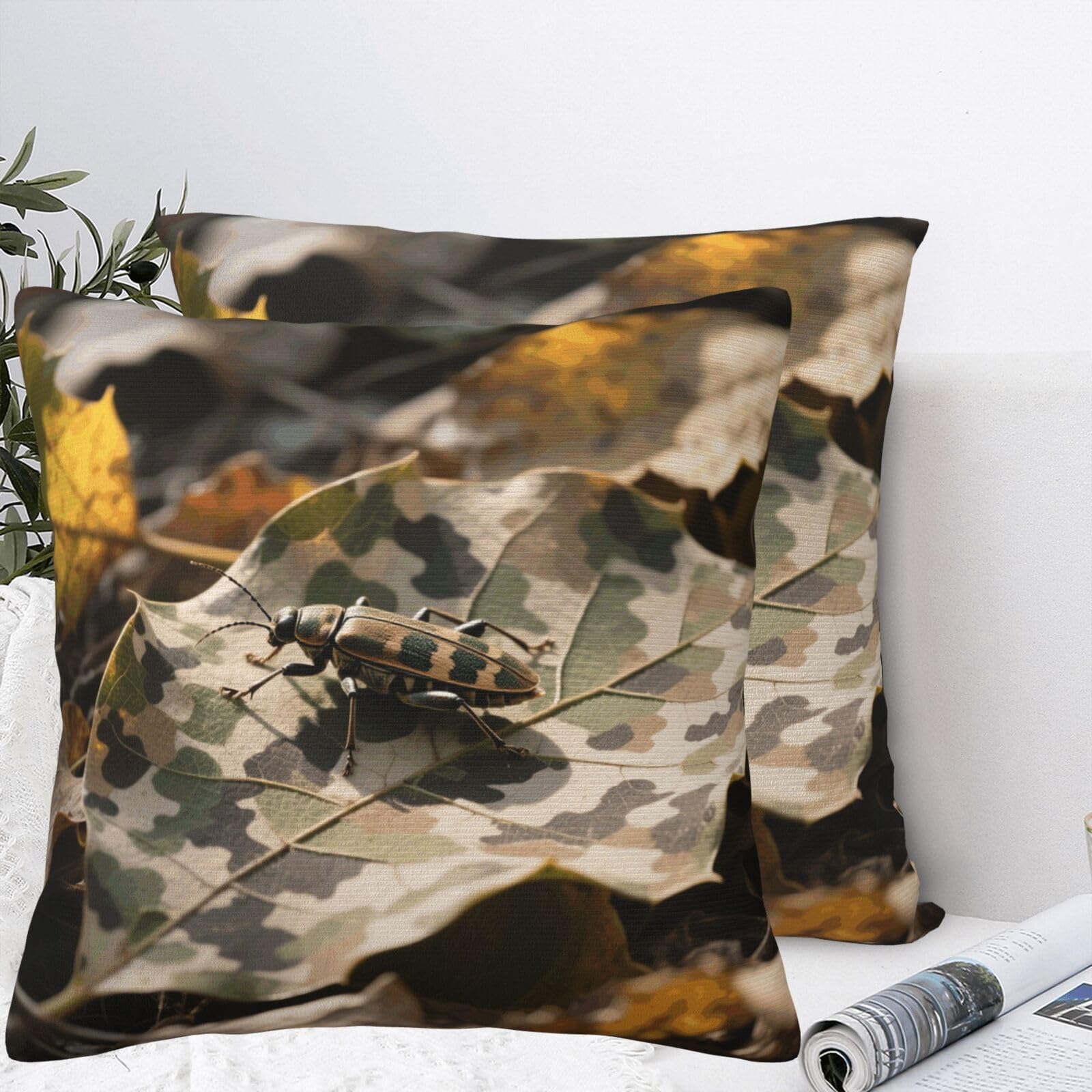 LMNGH Camouflage Leaf Plush Throw Pillow Covers 22"X22",Soft Cozy Couch Cushion Covers Decorative Pillow Cases for Holiday Home Bedroom Sofa Decors