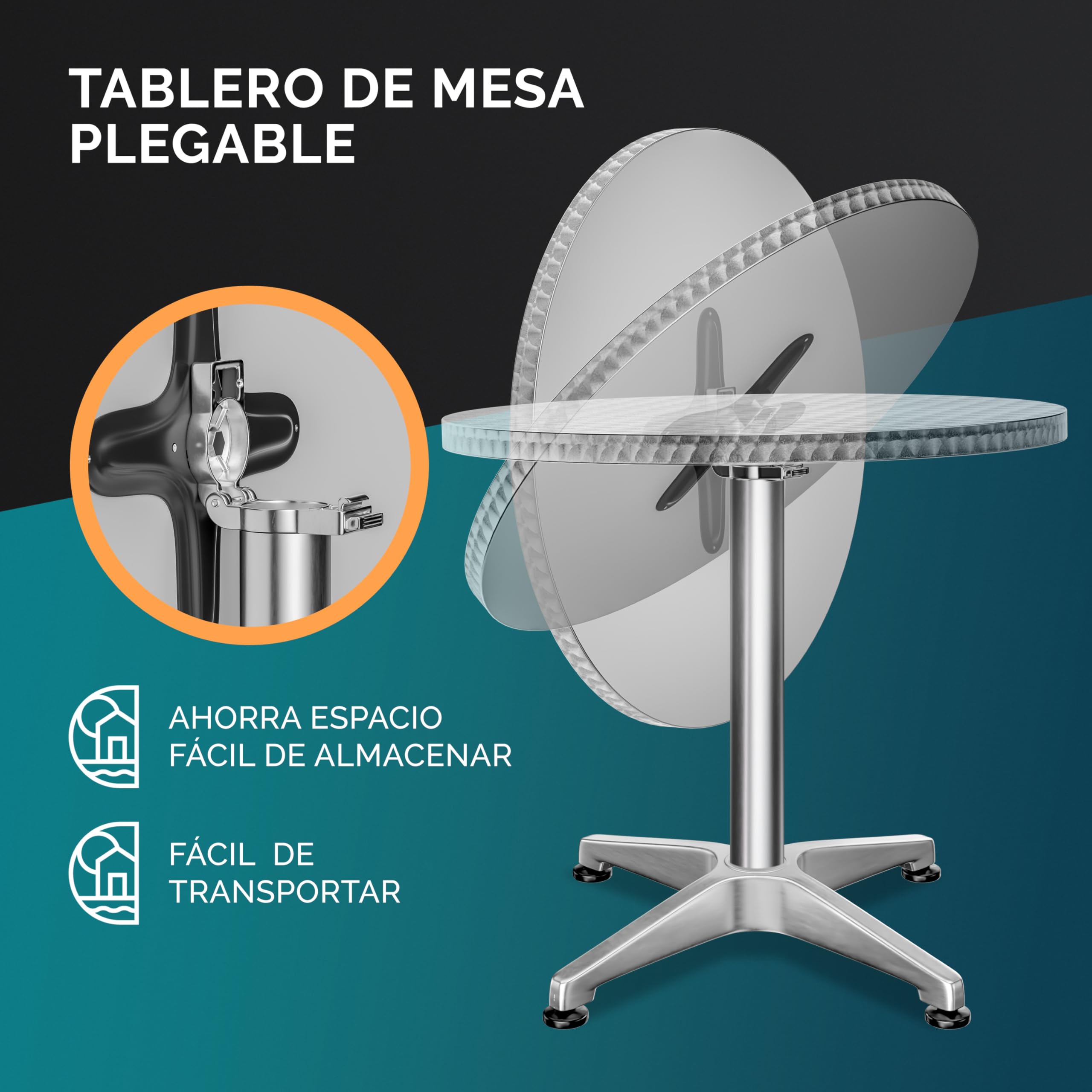 CASARIA® Mesa Alta Bar 2en1 Plegable Altura 70cm / 115cm Aluminio Ø 60cm Eventos Bistro Fiestas Jardín