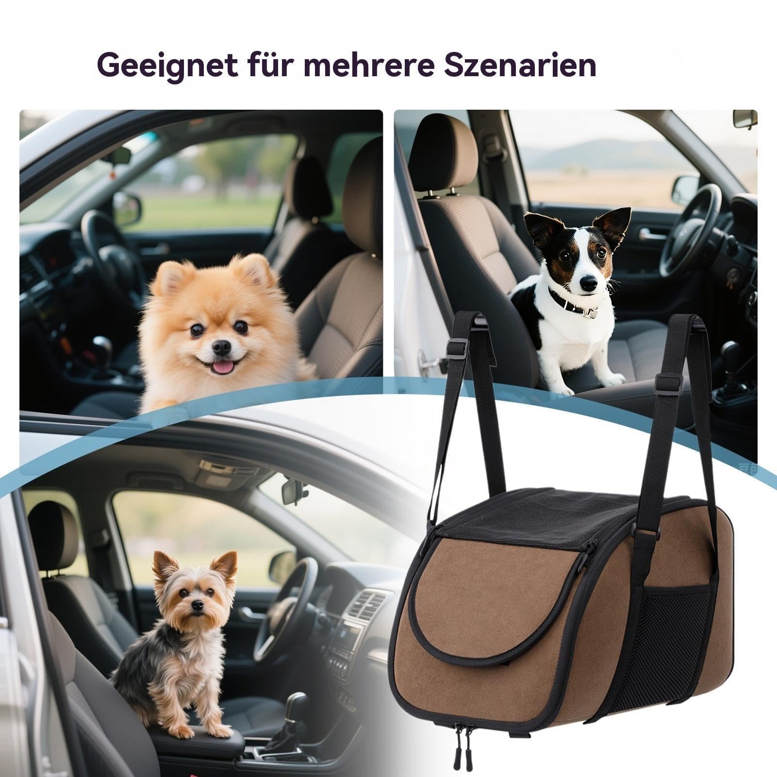 Hunde Autositz Mittelkonsole für Renault Captur II I/Captur E-Tech 2019-2024 2025, Wasserdicht Waschbar Kuschelig Reisesitz Chenille Stoff Atmungsaktiv Sicherheit Haustierbett,Brown