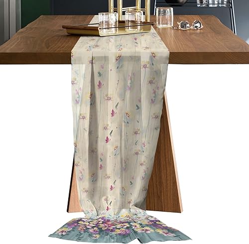 Miniatura 1 de Elegant Flowers Chiffon Table Runner 120 Inches Long, Voile Sheer Tulle Runner for Rustic Wedding Reception Bridal Shower Decorations Birthday