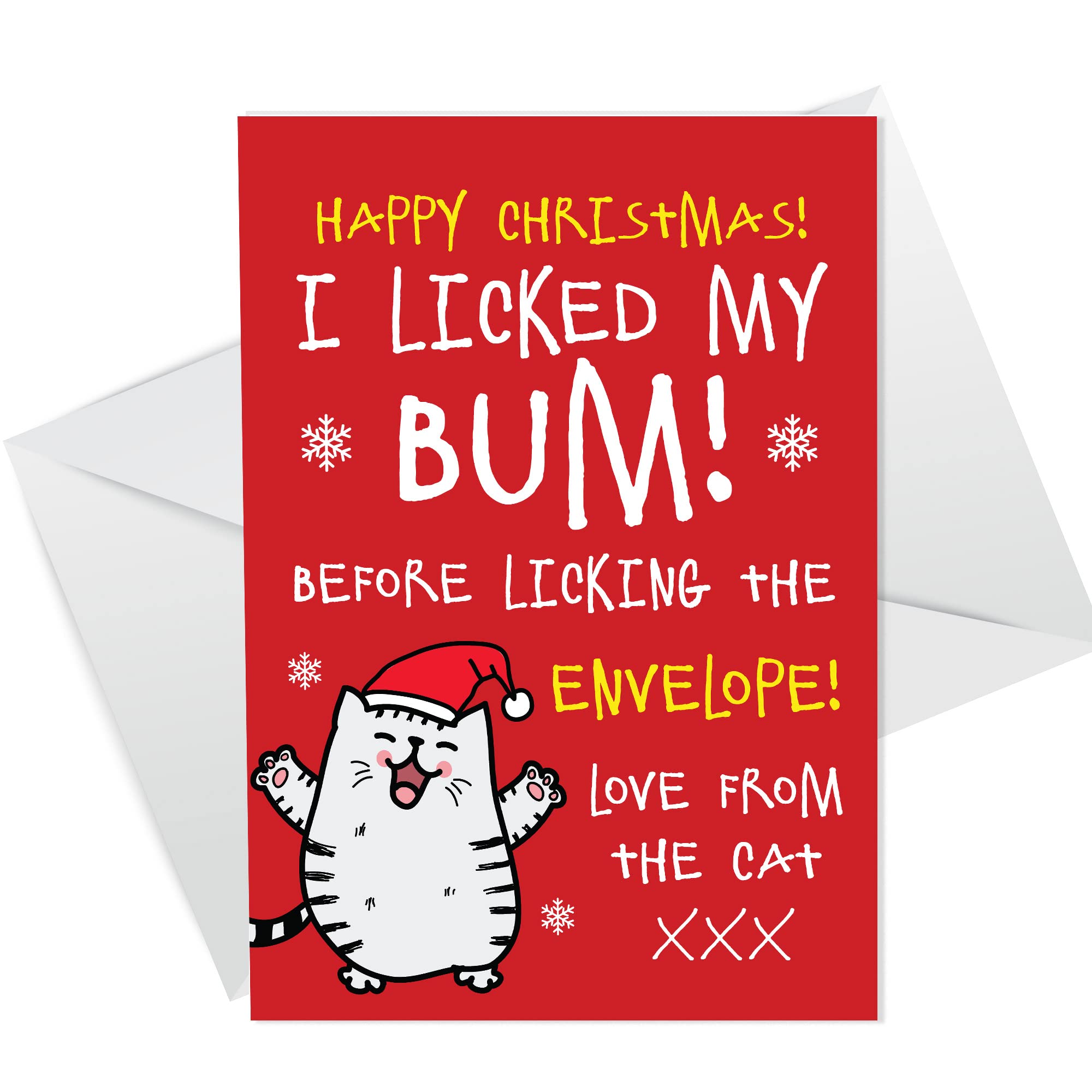 RED OCEAN Funny Christmas Card From The Cat Rude Cheeky Card For Mum Dad Brother Sister Novelty Cat Christmas Card