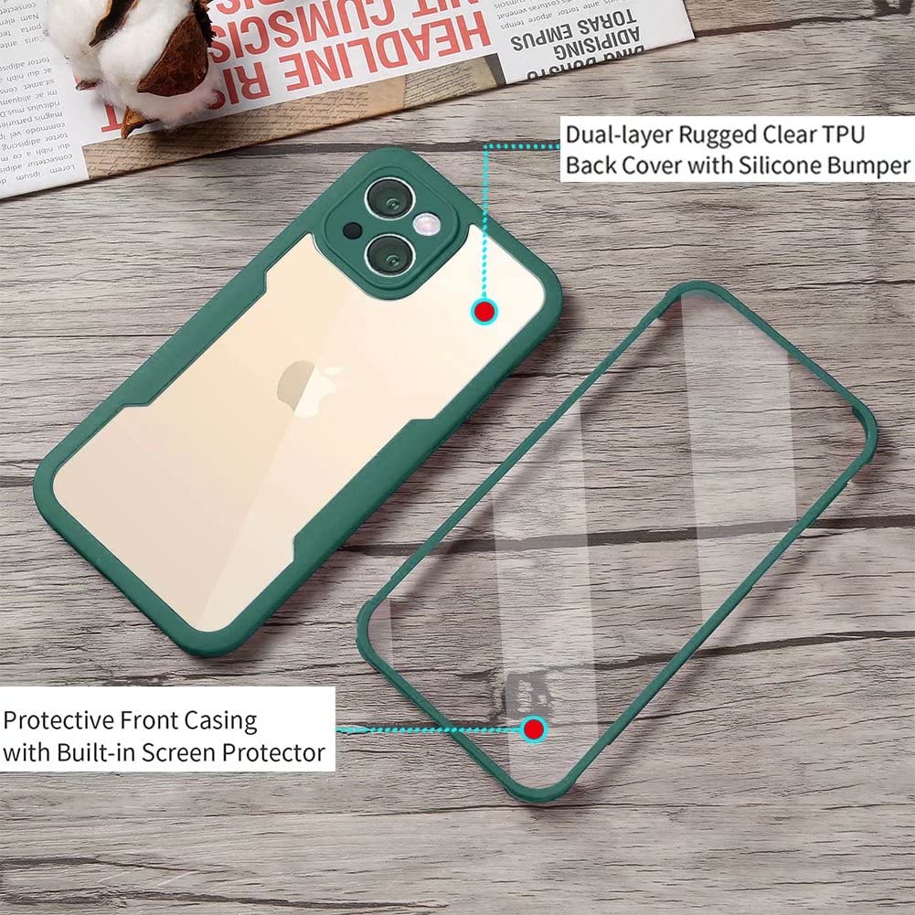 360 Gradi Full Body Cover per iPhone X/XS,Davanti e Indietro Trasparente Protettiva Custodia con Protezione Schermo Doppia Case,Nero