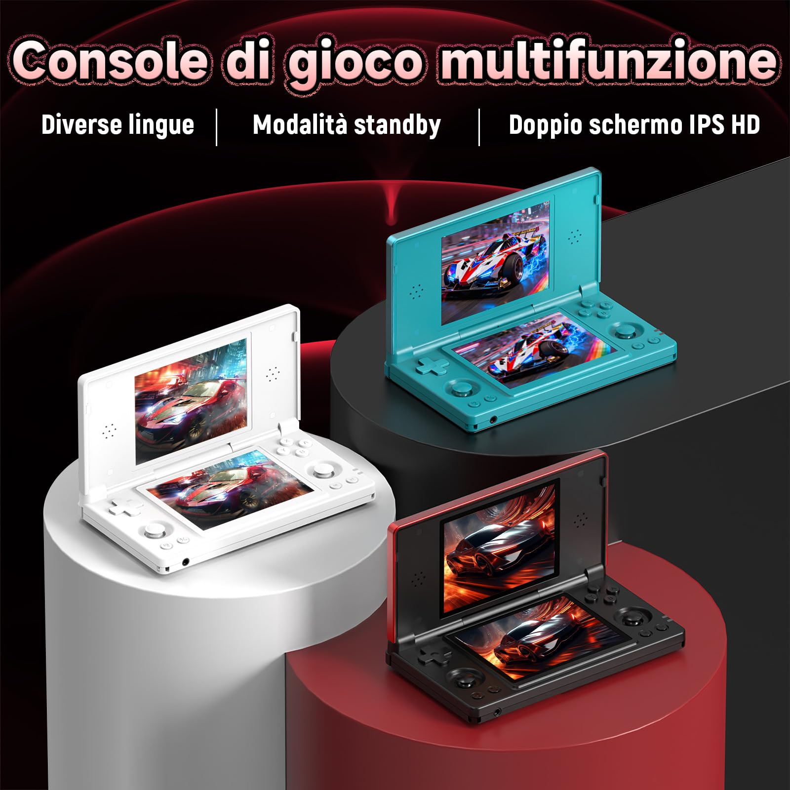 HKOORLAMULS Console portatile gaming con stilo capacitivo Console Retro Game Android14, Videogiochi pieghevole a doppio schermo da 4 pollici,Wi-Fi2,4+5 GHz e Bluetooth 4.2,batteria da 4000mAh (Nero)