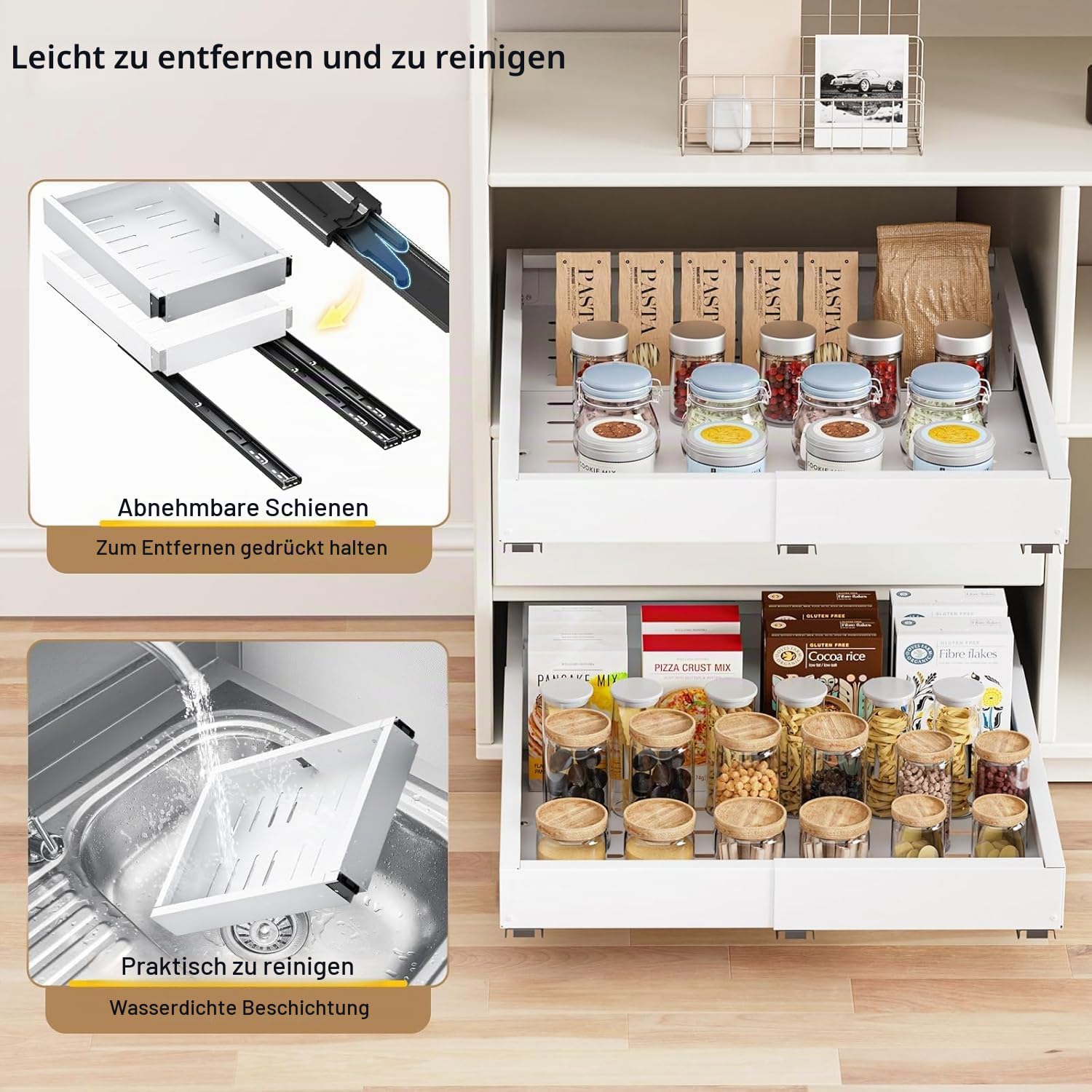 2 Stück 4 Richtungen Teleskopschublade ausziehbare Schublade Küche Ausziehbarer Schrank Organizer Metall Schrank-Schubladen-Organizer Breite 29–48 cm & Tiefe 42–55 cm