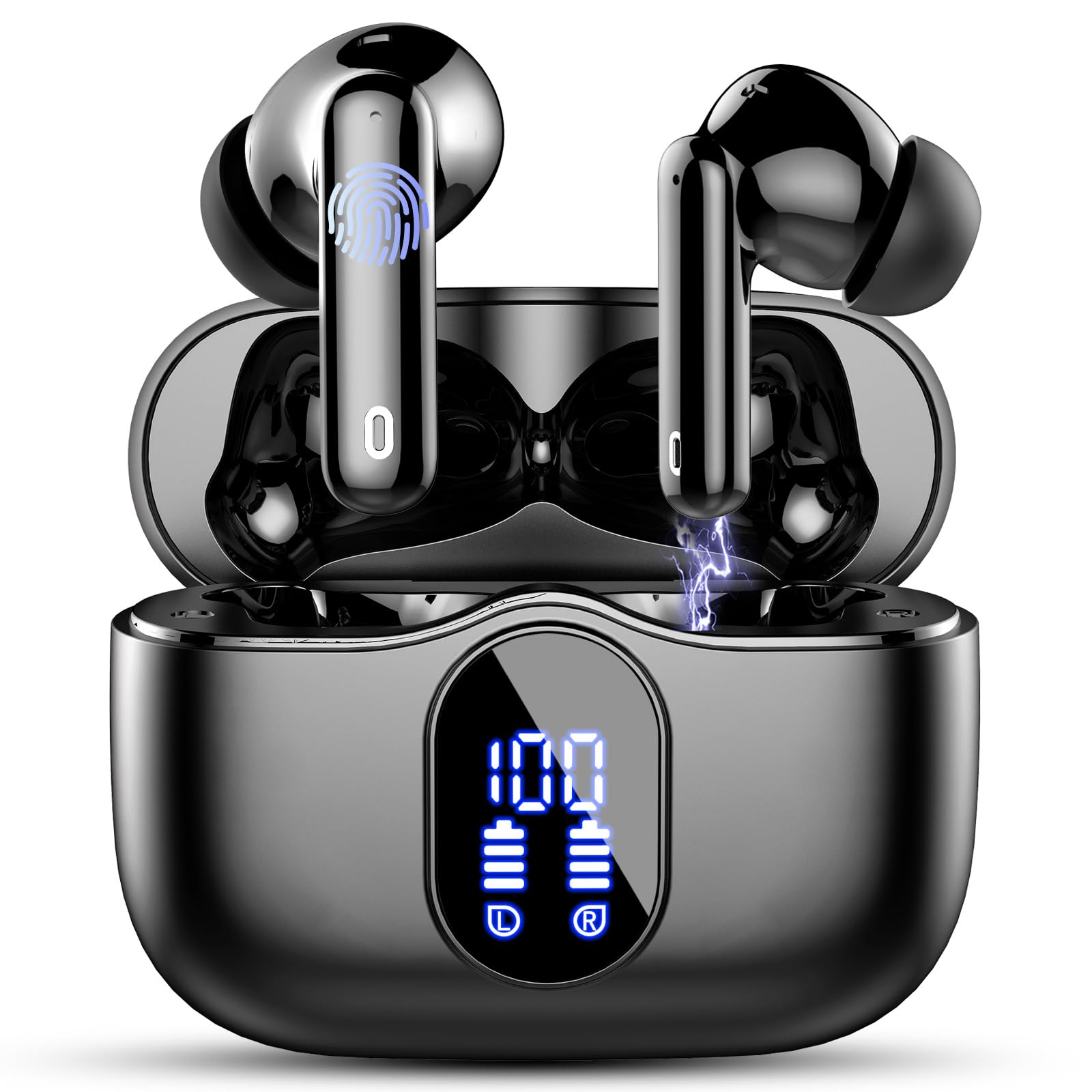 Wireless Earbuds, Bluetooth 5.4 Headphones In Ear with 4 ENC Mic, 2025 Wireless Earphones Noise Cancelling Deep Bass, LED Display, Bluetooth Earbuds 36H Playtime, IP7 Waterproof Ear buds, USB-C, BlackClimatePartner certifiedCarbonfree CertifiedClimeCo Certified