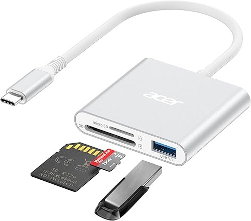 Miniatura 10 de Acer Lector de tarjetas SD USB C, lector de tarjetas de memoria 3 en 1 con ranuras dobles y USB 3.0, adaptador de tarjeta micro SD para iPhone 16/15