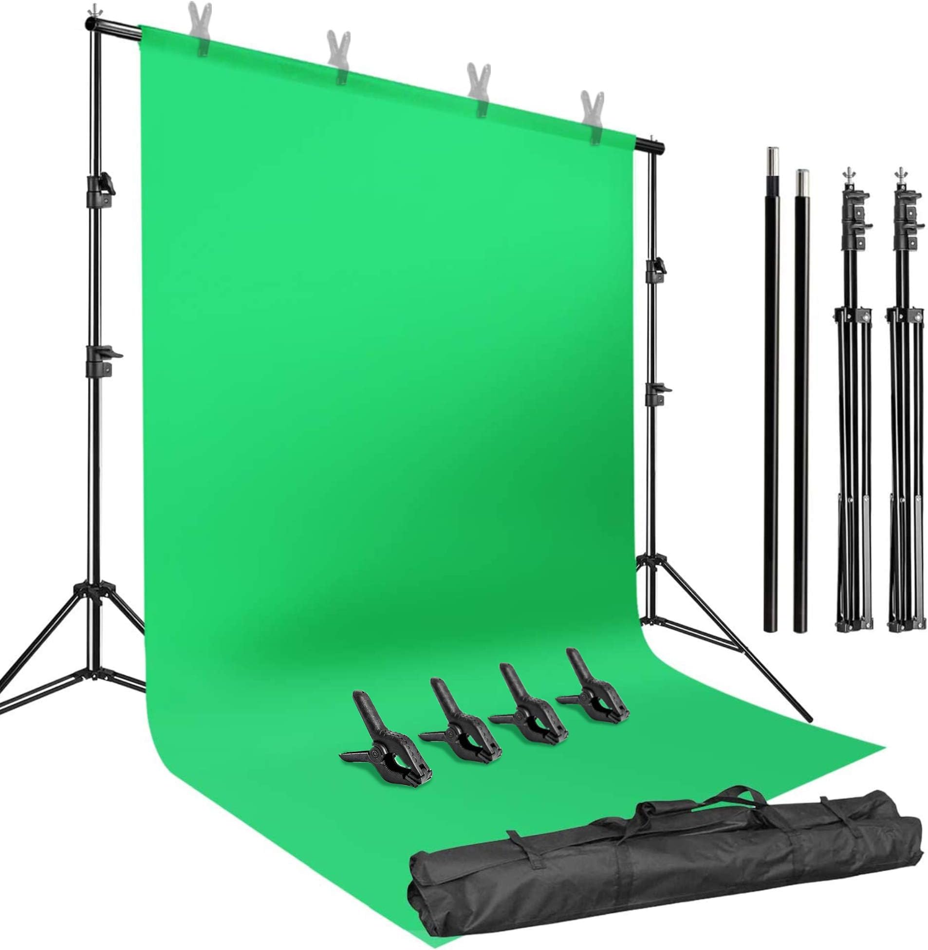 LS LIMO STUDIO LIMOSTUDIO Photo Video Studio 10 ft. Adjustable Background Stand Backdrop Support System Kit with 5 x 10 ft. Green Background Backdrop Screen Muslin Fabric for Photography, AGG2983