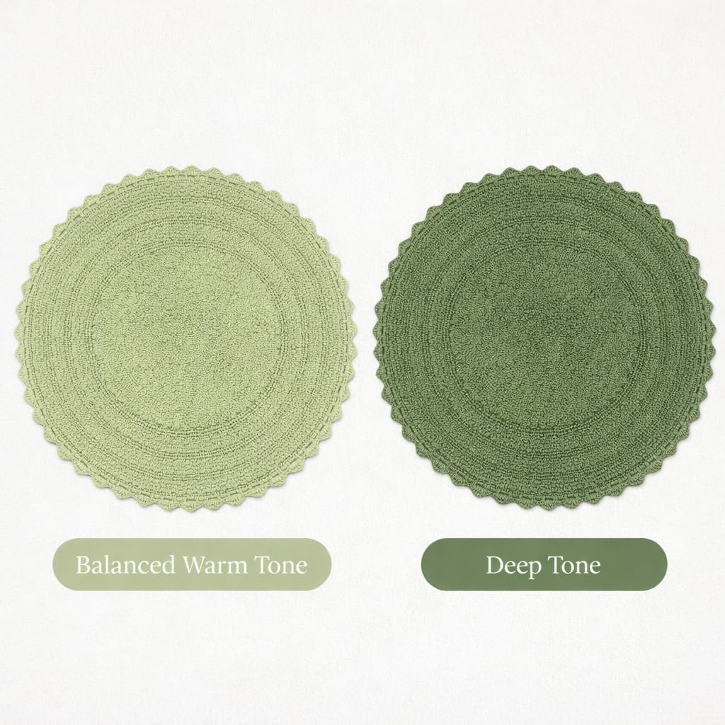 Royal Blaze Sage Green Reversible Cotton Bath Mat Round Crochet Border Bathroom Rug Round 30 Inches