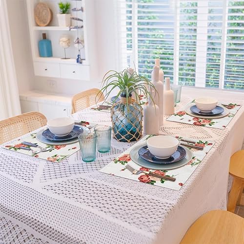 Miniatura 8 de Rose Plants Pattern Placemats Set of 4 Table Mats Washable Placemat Waterproof Place Mats for Party Home Dining Table Decor 18x12 in