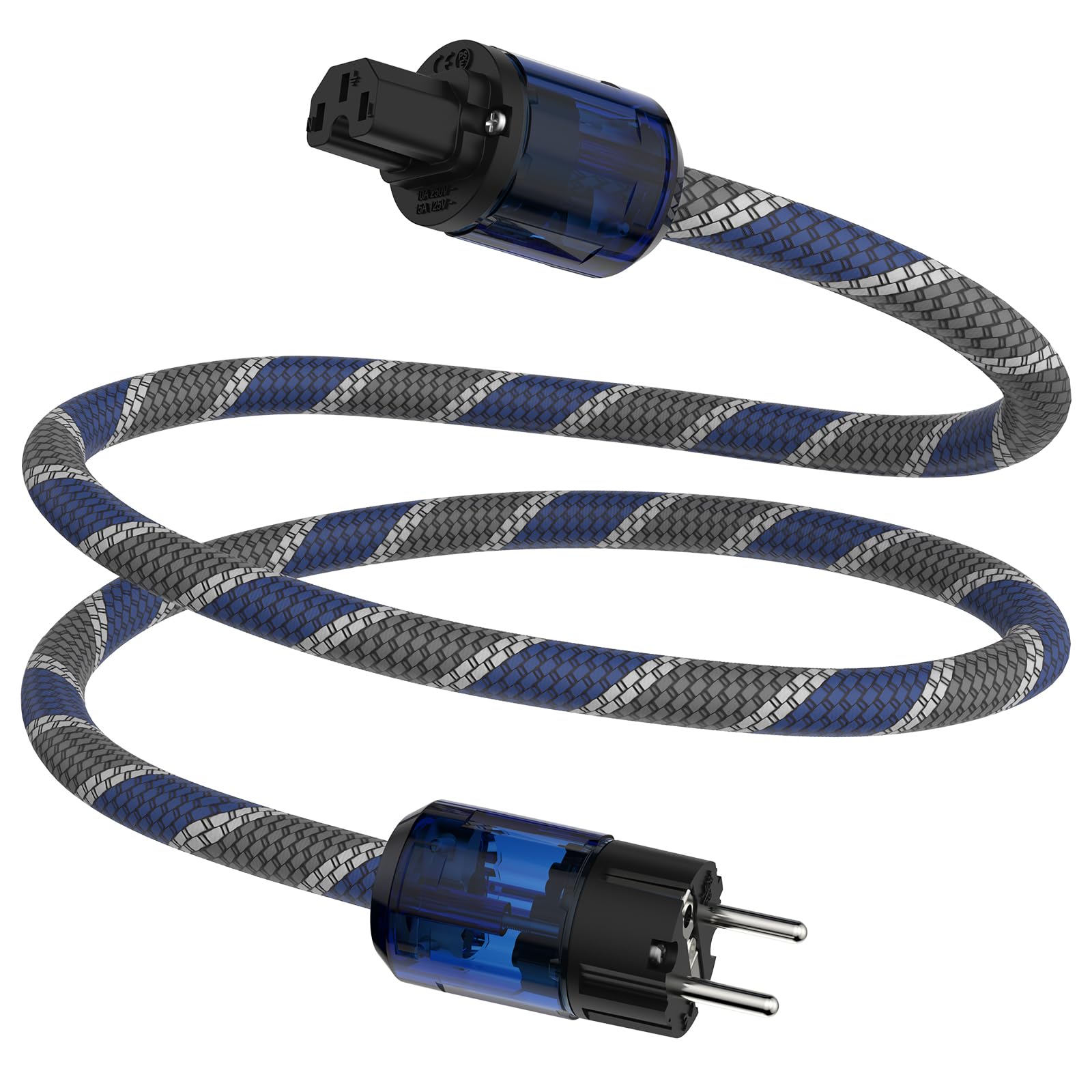 Tertullus HiFi - Cavo di alimentazione High End C15, cavo di alimentazione HiFi audio, con spina Schuko e spina per dispositivi freddi (P037, rete grigio-blu, 1,5 m)