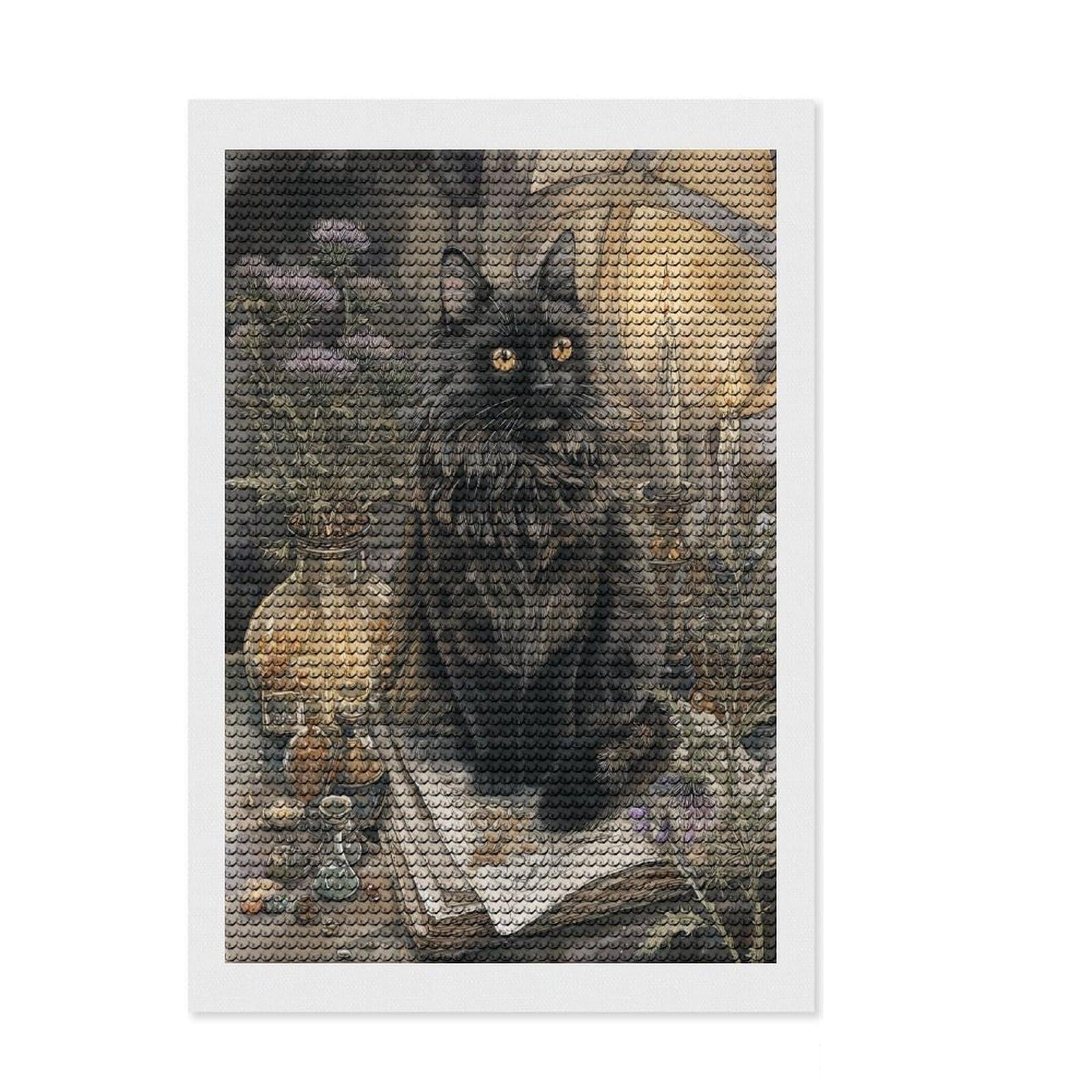 Junmoney Mystic Cat's Study Full Drill Diamond Painting Kit 8"x12", Enjoyable At-Home Hobby, Creative Leisure Activity, Cosy Home Accent