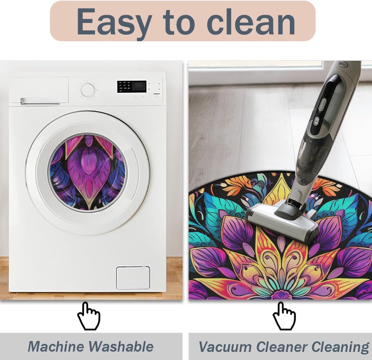 Colorful Mandala Round Area Rug 5Ft Ethnic Boho Flower Non-Slip Circle Rugs Soft Washable Carpet Floor Mat for Bedroom Living Room Indoor Outdoor Nursery