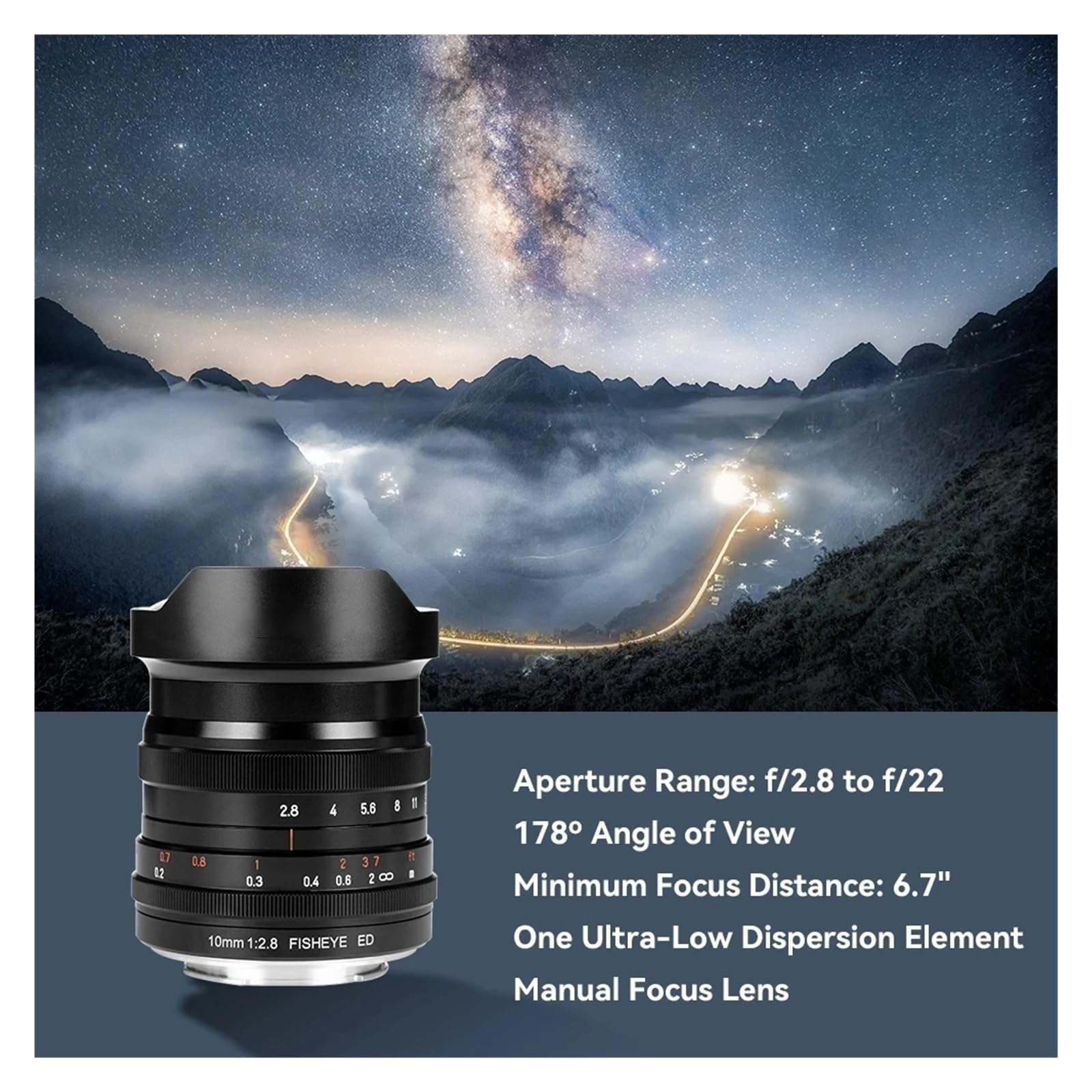 Lente Ojo de pez de fotograma Completo F2.8 de 10 mm, Compatible con E