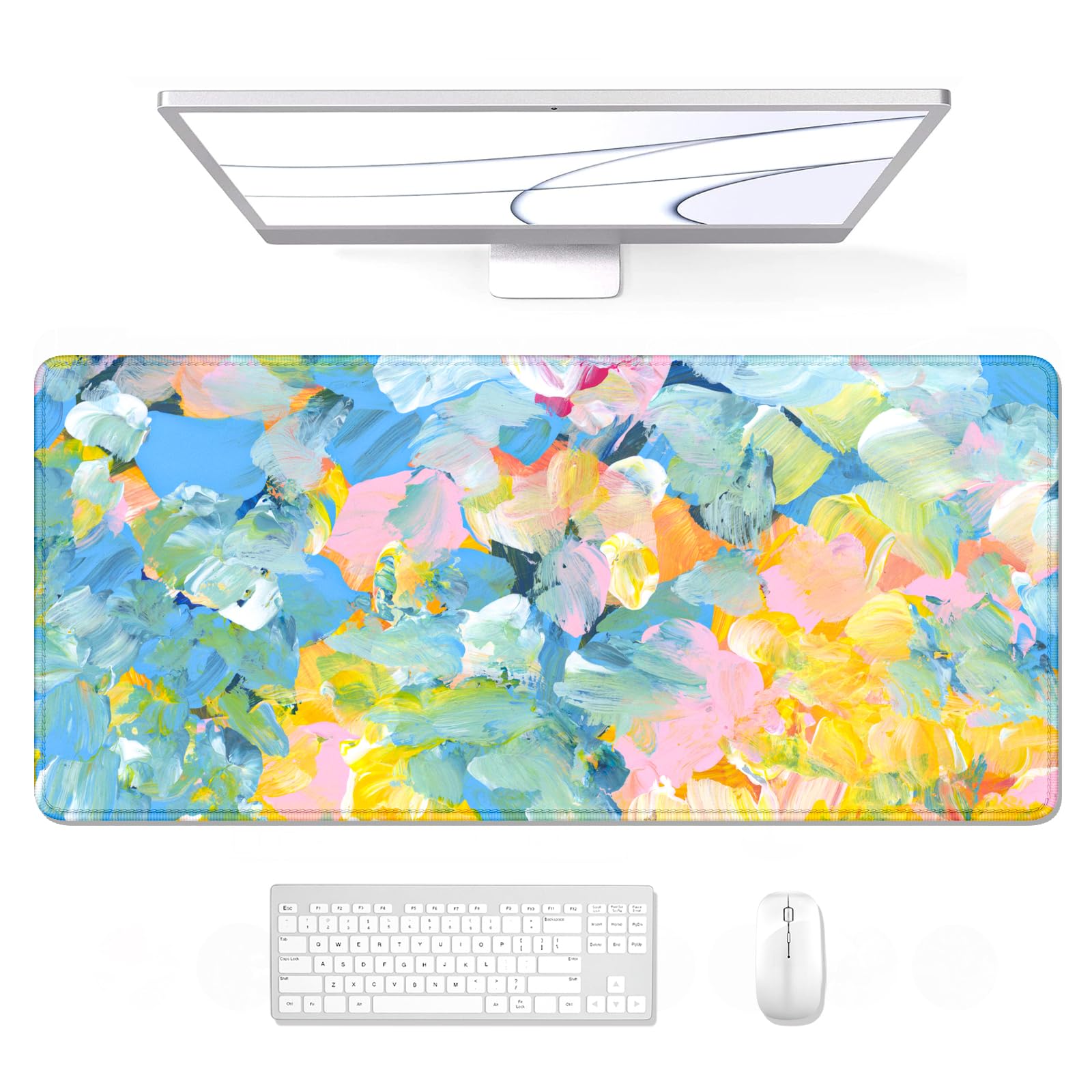 Auhoahsil Desk Mouse Pad, Large Gaming Mousepad, XXL Desk Pad, Extended Long Superior Micro-Weave Cloth Non-slip Rubber Big Computer Mouse Mat for Gamer, Office & Home, 35" x 15", Abstract Watercolour