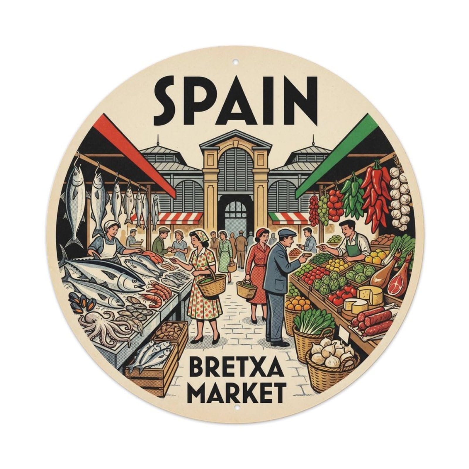 San Sebastian Bretxa Market Spain Landmark Travel Metal Tin Sign