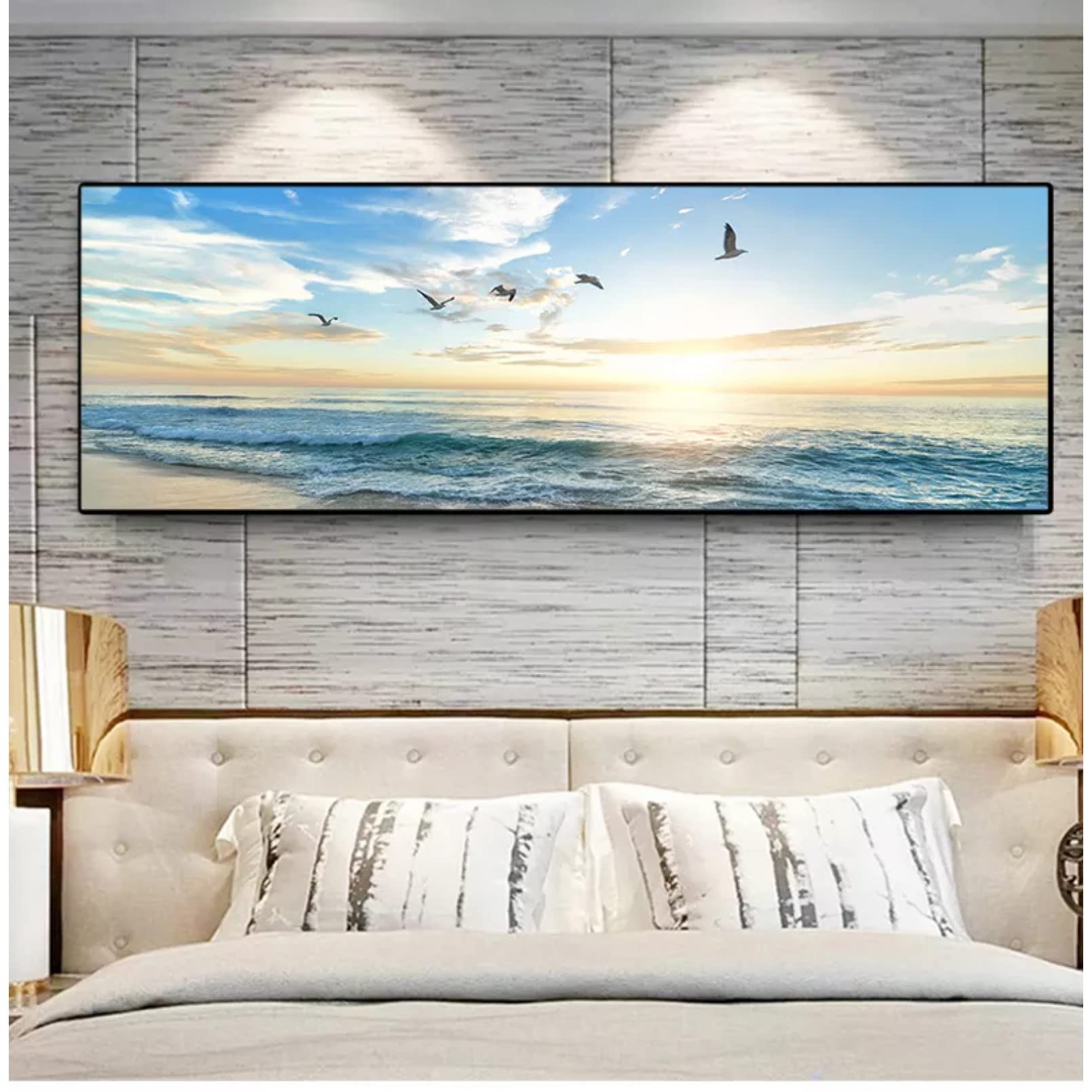 Lienzo para pintar con paisaje de playa y pájaros para relajar tu sala de estar