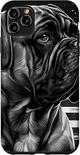 Funda Bullmastiff para iPhone 11 Pro Max Bullmastiff Dog en blanco y negro con bandera estadounidense