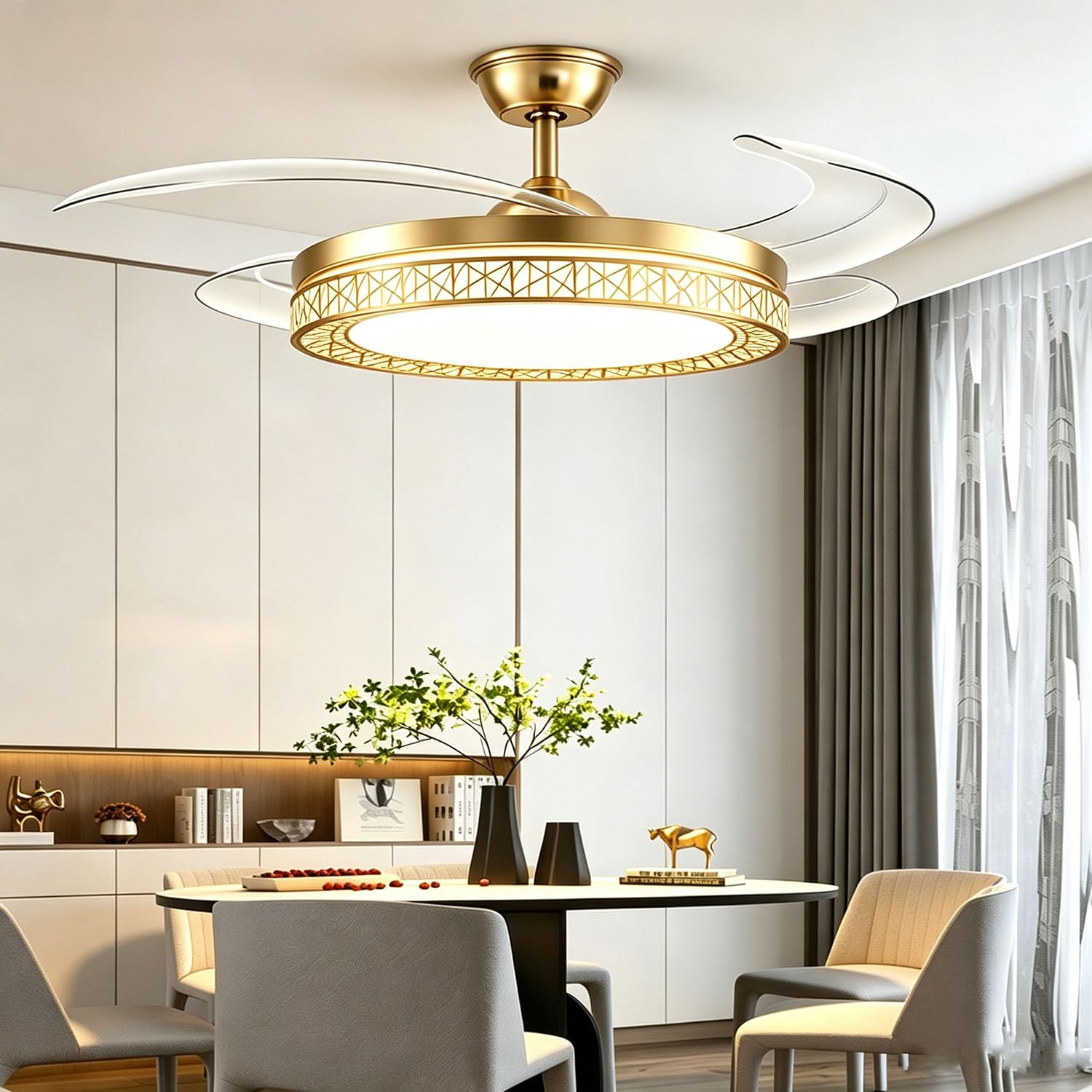 Piptyllite Full-Spectrum LED Ceiling Fan Light, Modern Inverter Concealed Design for Living Dining Bedroom,Gold