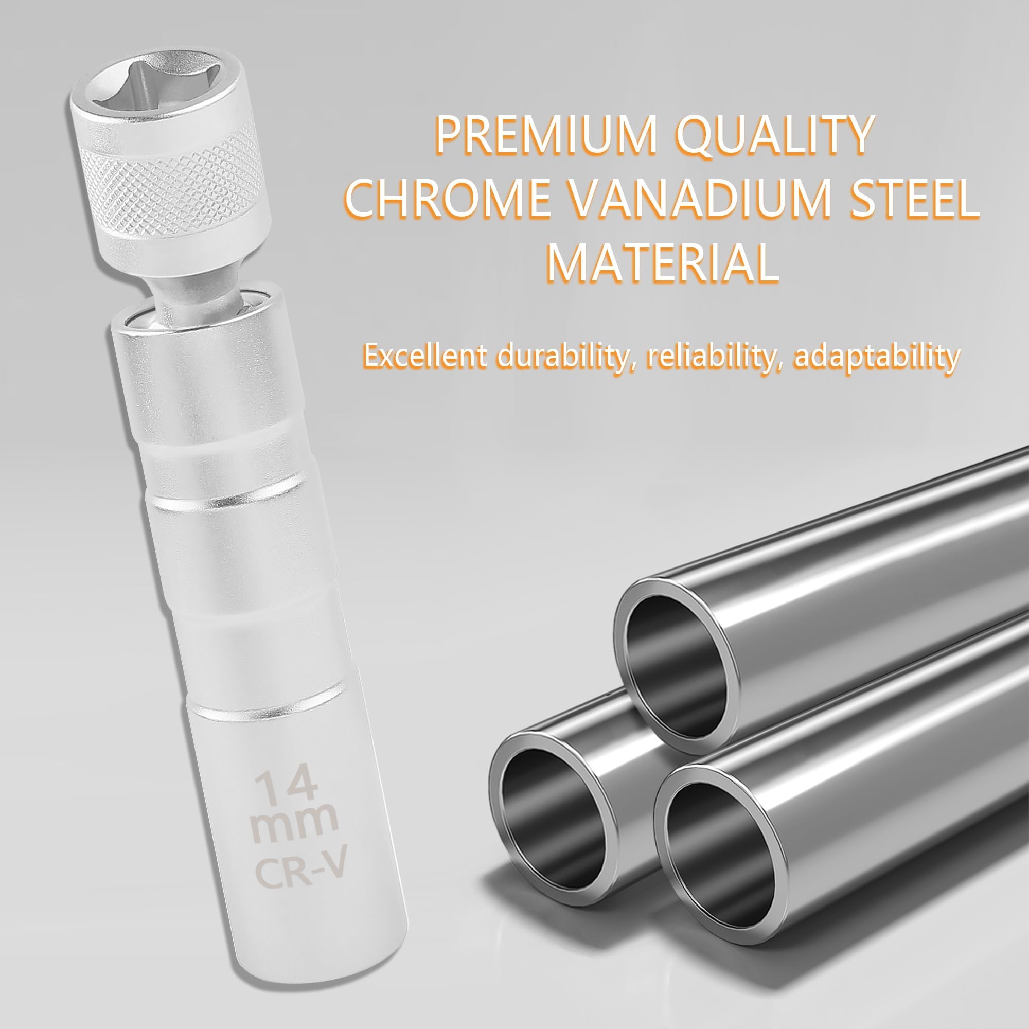 Chiave Candela Magnetica QWORK 14mm 12 Punti – Giunto A 360° E Asta Lunga Per Spazi Stretti Del Motore