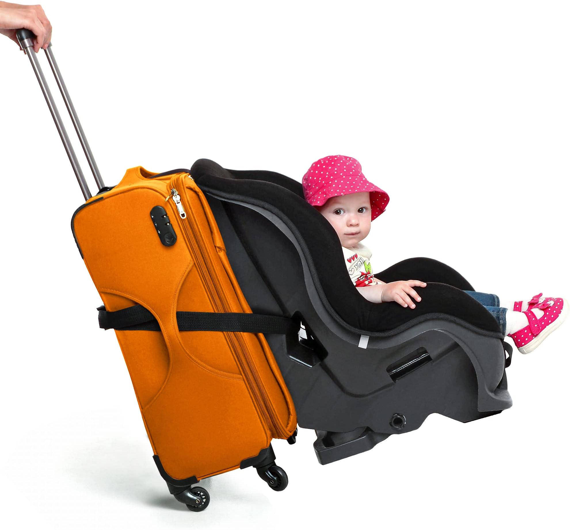 V VOLKGO Car Seat Travel Belt - Easy and Secure Carrier for Airport - Car Seat Belt Strap for Suitcase, Transform Your Baby Chair and Carry-on Luggage into a Dolly Airport Stroller.