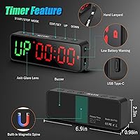 Vista 3 de Reloj con temporizador de gimnasio pequeño, cronómetro magnético con temporizador de intervalos de entrenamiento, pantalla digital LED grande, Negro