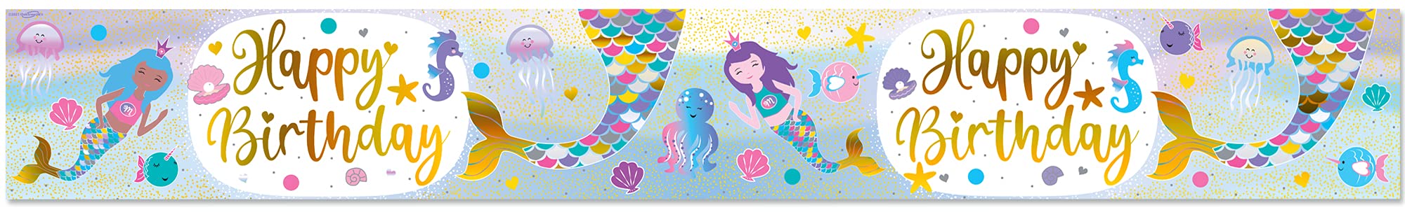 Mermaid Happy Birthday 9ft Holographic Foil Party Banner Decoration