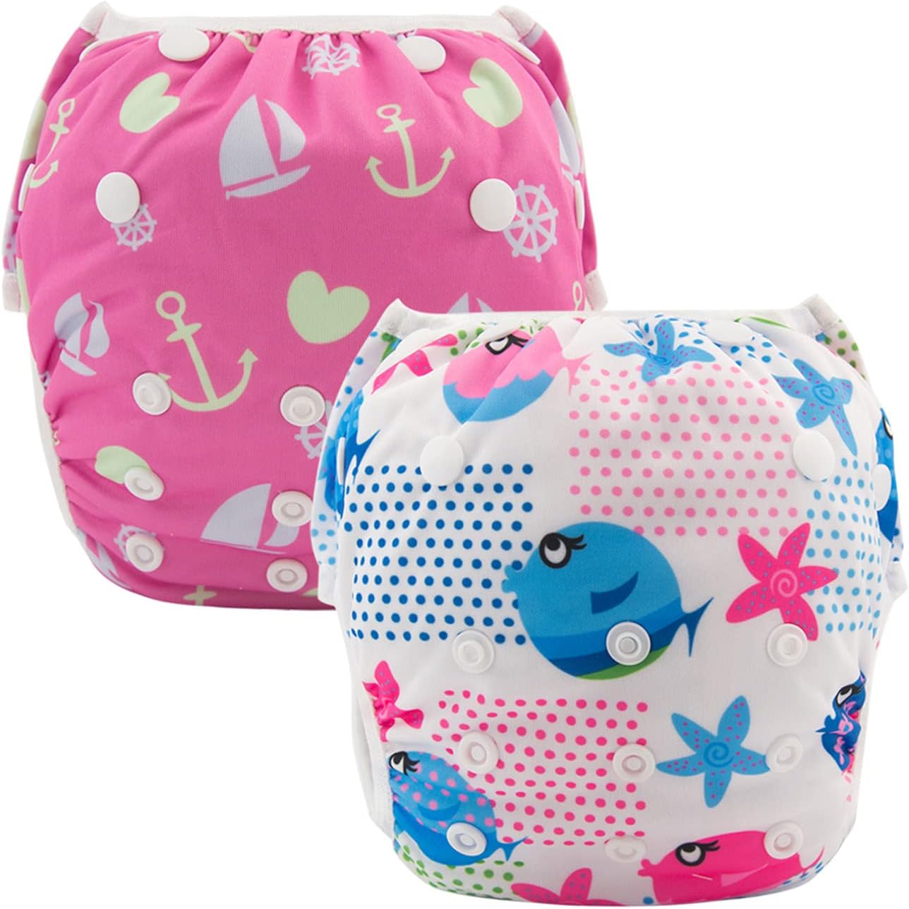 ALVABABY Swim Diapers 2pcs Baby & Toddler Snap One Size Reusable Adjustable Baby Shower Gifts Baby Boy SW09-10 : Clothing, Shoes & Jewelry