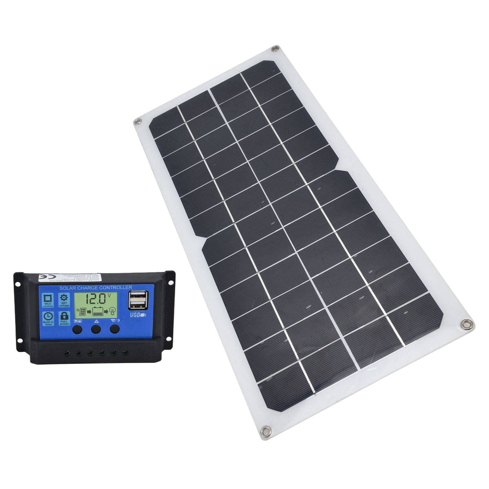Rengue Panel Solar Monocristalino 10W con Controlador 12V Salida USB Flexible Ligero para Batería de Coche Marino RV Off Grid