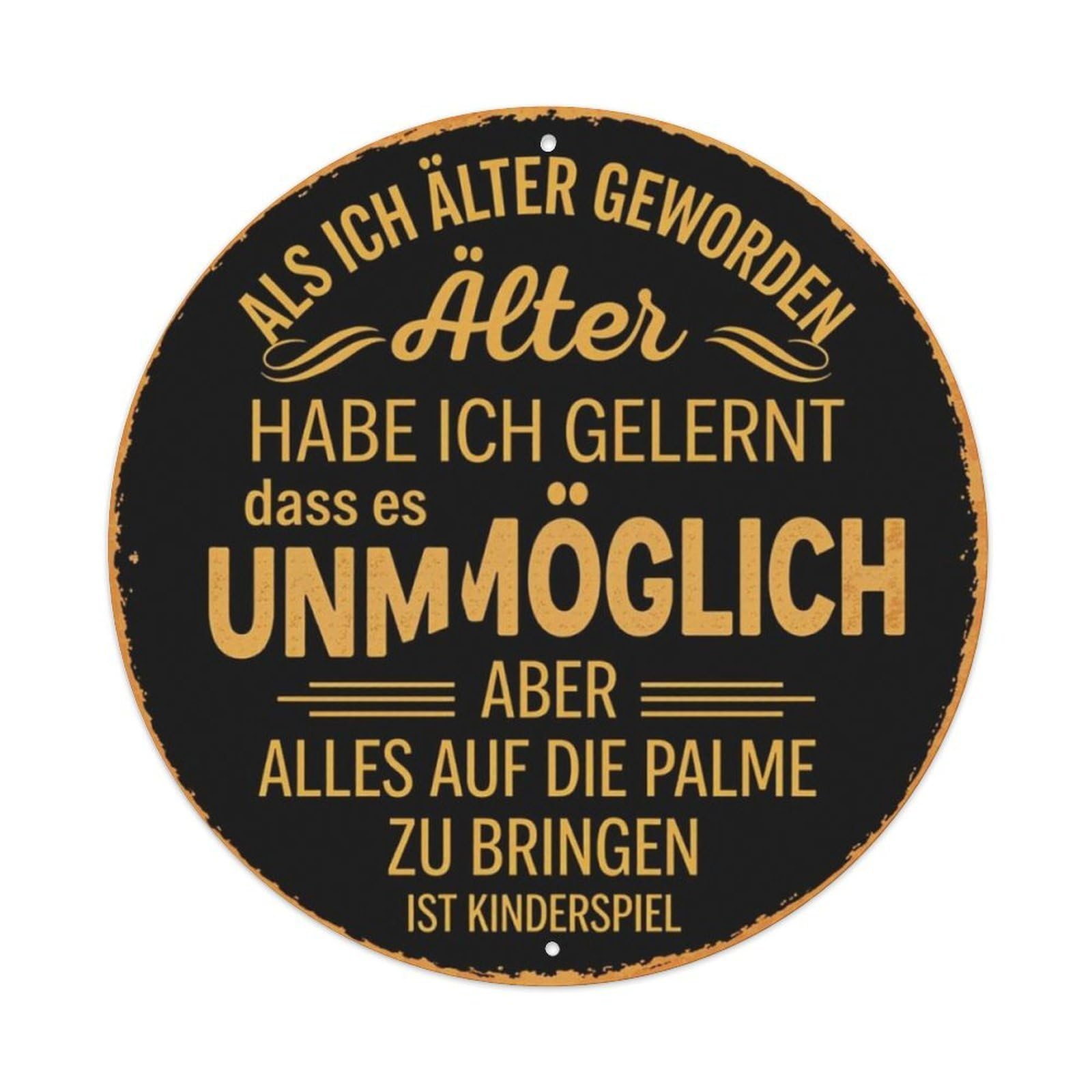 Vintage German Life Inspirational Quote Round Sign Vintage Aluminium Metal Sign, Retro Wall Decor for Home, Bar, Garage & Farmhouse 20x20cm