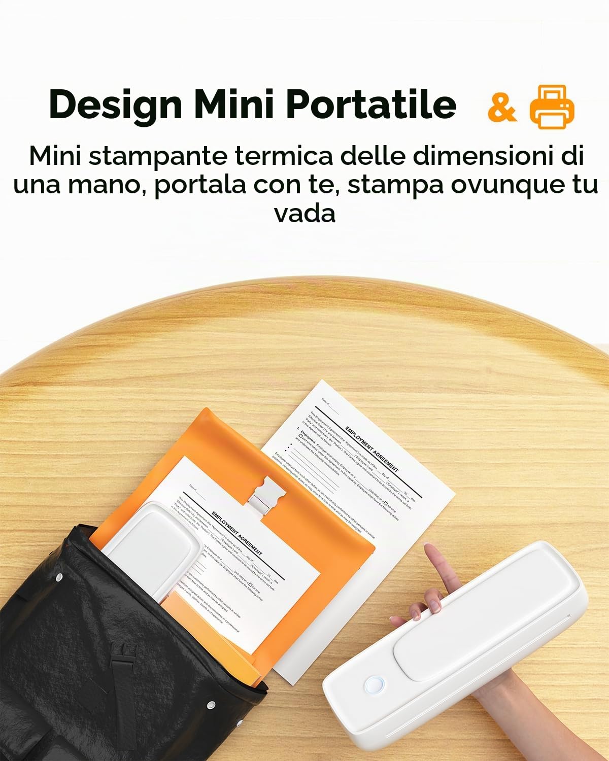 Bisofice - A81 Stampante Termica Portatile A4, Stampante Bluetooth per Cellulare e Computer, Stampante portatile da viaggio, Supporto 2''/3''/4'' Carta, per Ufficio, Viaggi, Studio, Casa, Nero