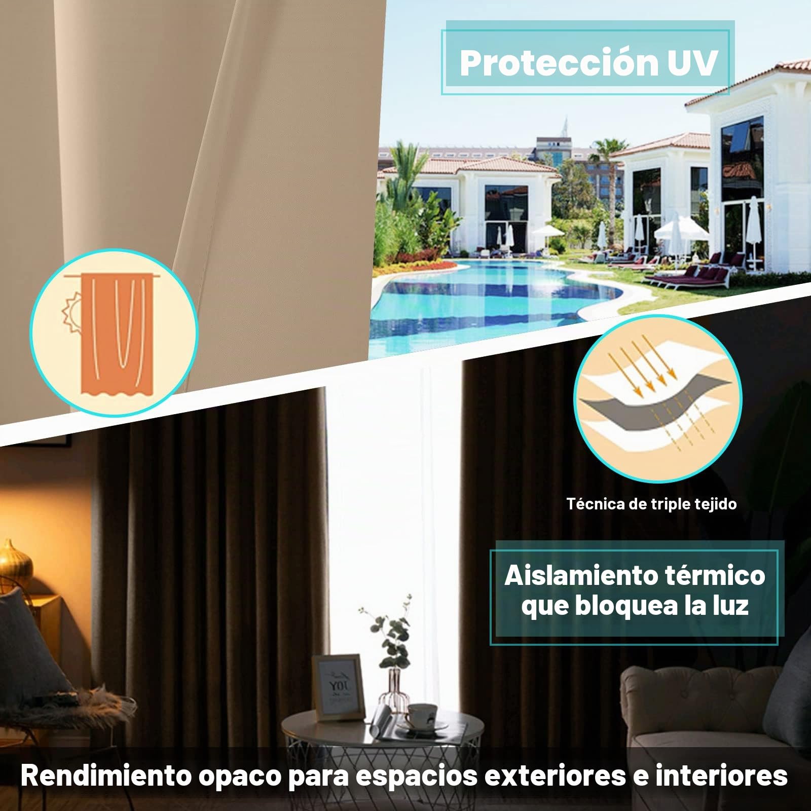 MINGPINHUIUS Cortinas de Exterior, Cortina Exterior con Ojales, Impermeables, Resistentes al Viento y a los Rayos UV, Opaco, para balcón, terraza, Porche, pérgola (champán, 2 Piezas / 132 x 213 cm)