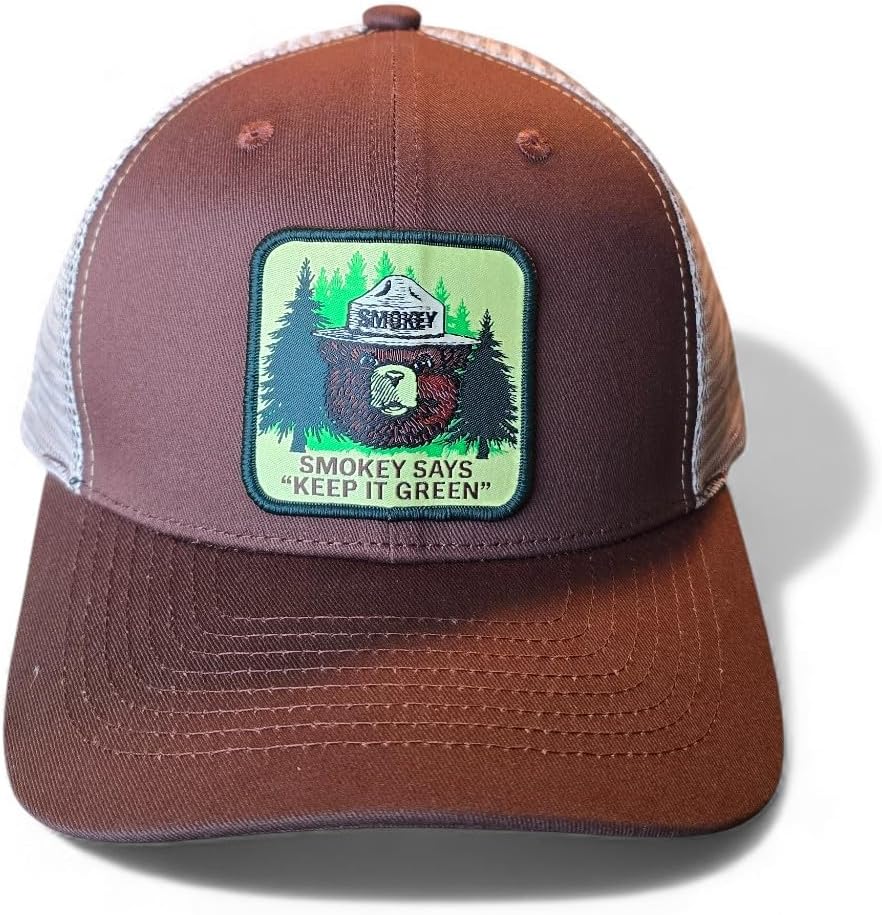 PNW Apparel Smokey the Bear Keep it Green Snapback Trucker Hat with Smokey the Bear Woven Patch