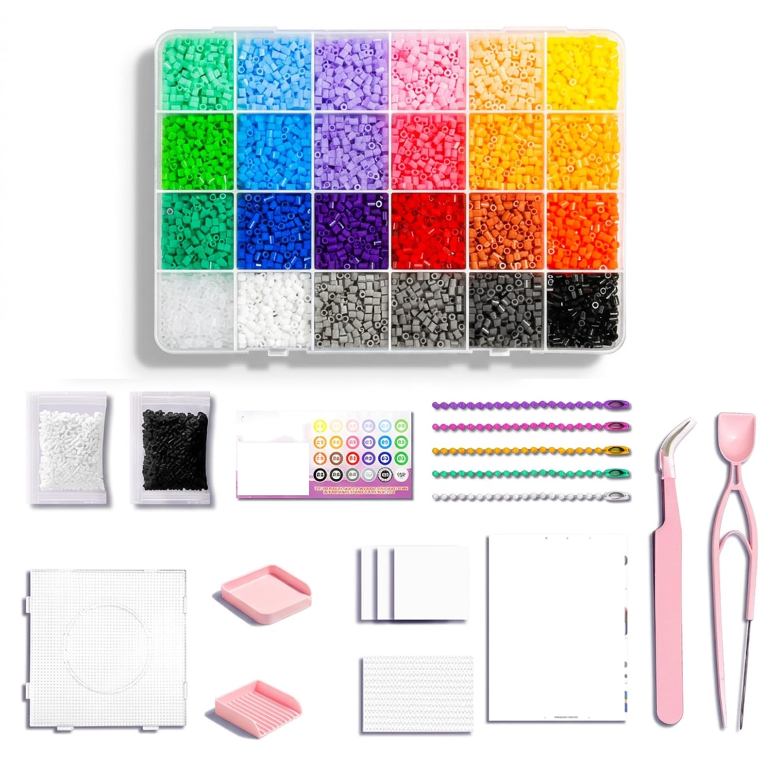 12000 PCS Fuse Beads and Complete Tool Kit, Creative DIY Craft Projects for Hobbyists and Skill Development, 24 Color Hammer Beads with Fuse Beads Accessories