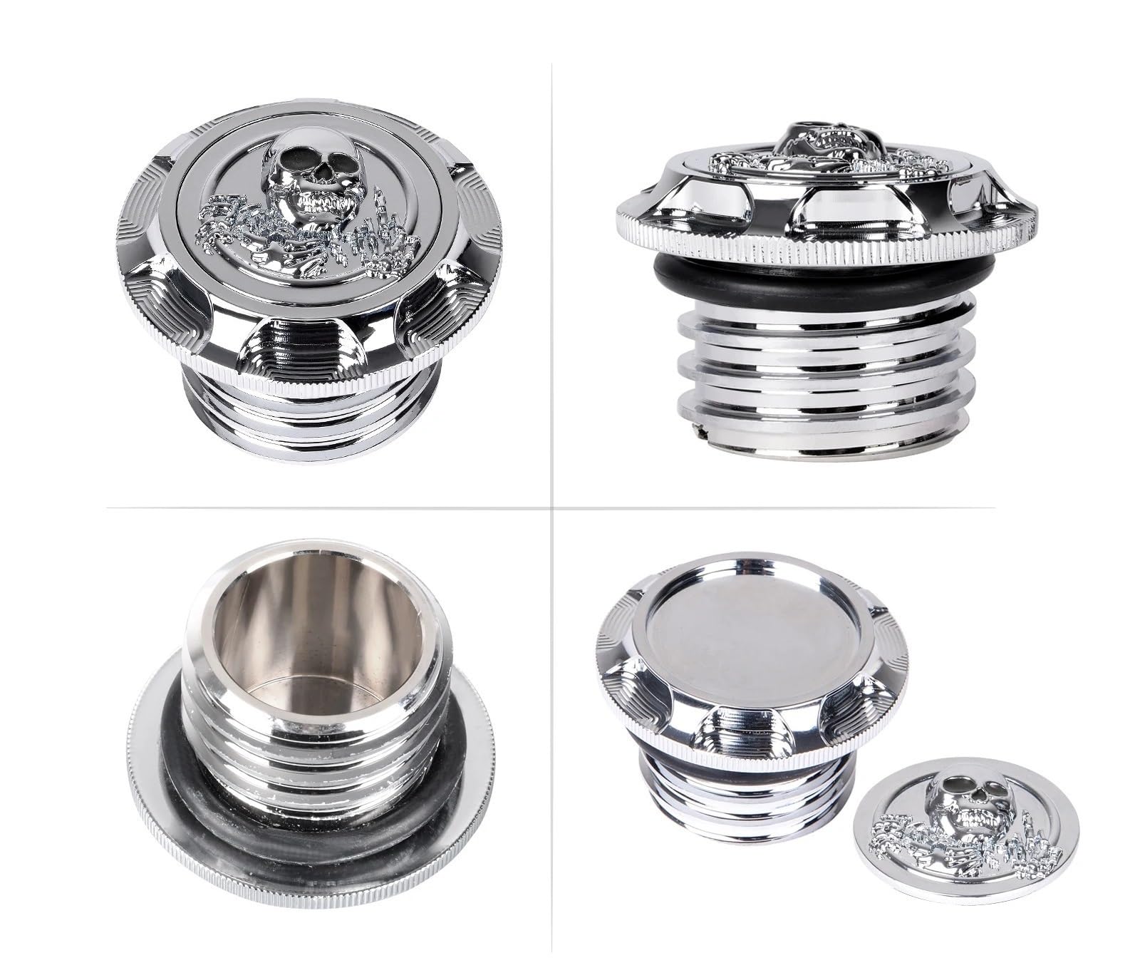 Tappi per serbatoi Per Sportster XL 1200 883 X48 Dyna Touring Road King Alluminio CNC Tappo Olio Decorativo Copertura Serbatoio Moto Accessoires Carburante Gas(Chrome A)
