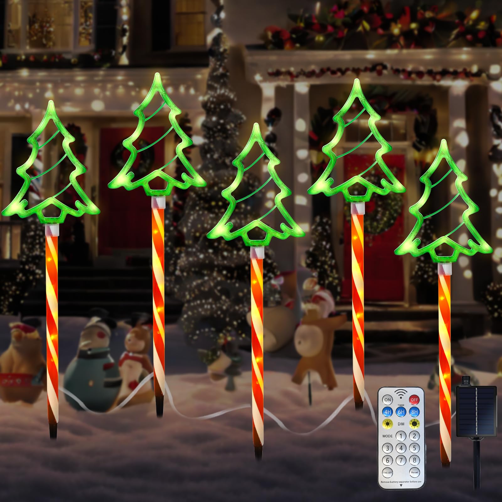 Garden Christmas Decorations Pathway Outdoor Solar Lights 27 inches Lighted Xmas Tree Solar Christmas Lights with 8 Modes