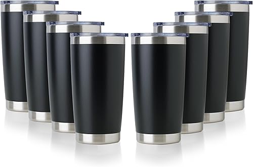 DOMICARE Vaso de acero inoxidable con tapa, doble pared aislada al vacío, taza de viaje, taza de café aislada con recubrimiento de polvo duradero