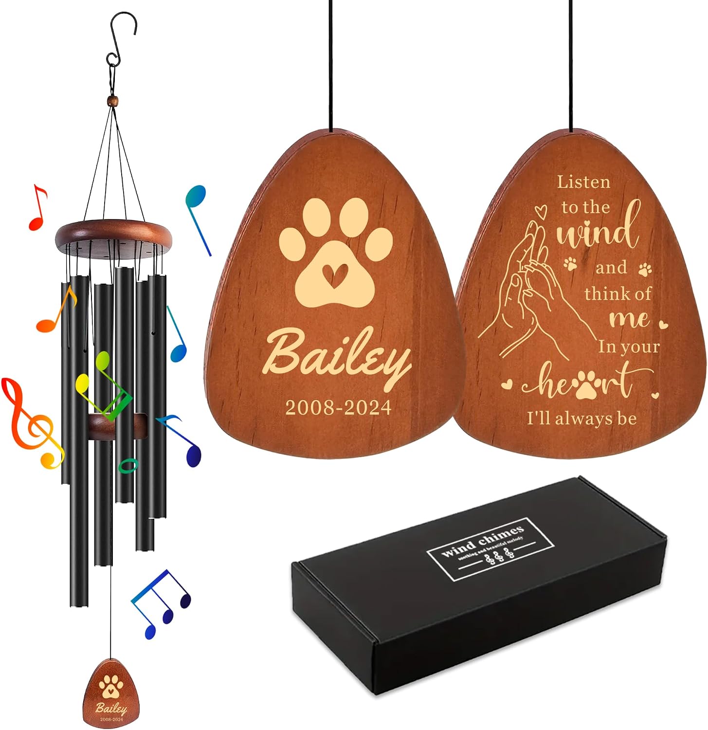 Personalized Dog Memorial Gifts for Loss of Dog, 37'' Custom Pet Memorial Gifts for Dogs, Memorial Wind Chimes for Loss of Pet, Dogs Passing Away Gift, Pets Bereavement Gift(Design 3)