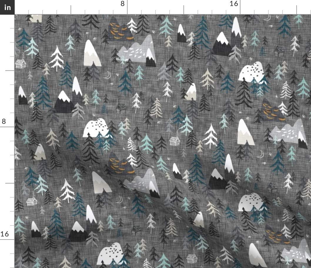 Spoonflower Fabric - Mountain, Forest, Peaks, Charcoal Gray, Woodland, Stars, Night, Printed on Petal Signature Cotton Fabric by The Yard - Sewing Quilting Apparel Crafts Decor