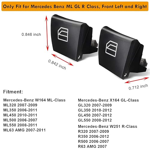 Miniatura 2 de Moonlinks W164 Botón de interruptor de ventana compatible con Mercedes Benz ML GL R Class - Cubiertas de botones de reparación para interruptor de