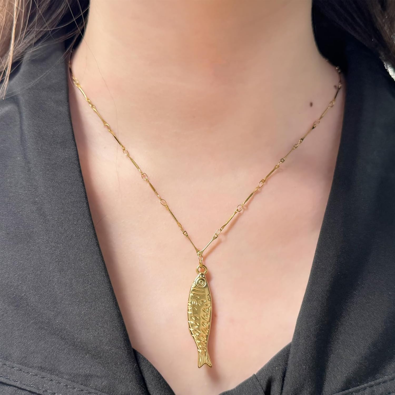 Gold Fish Necklace for Women Boho Beachy Hawaiian Fish Charm Necklace Simple Sardine Fish Pendant Neckalce Summer Beach Ocean Jewelry - Image 3