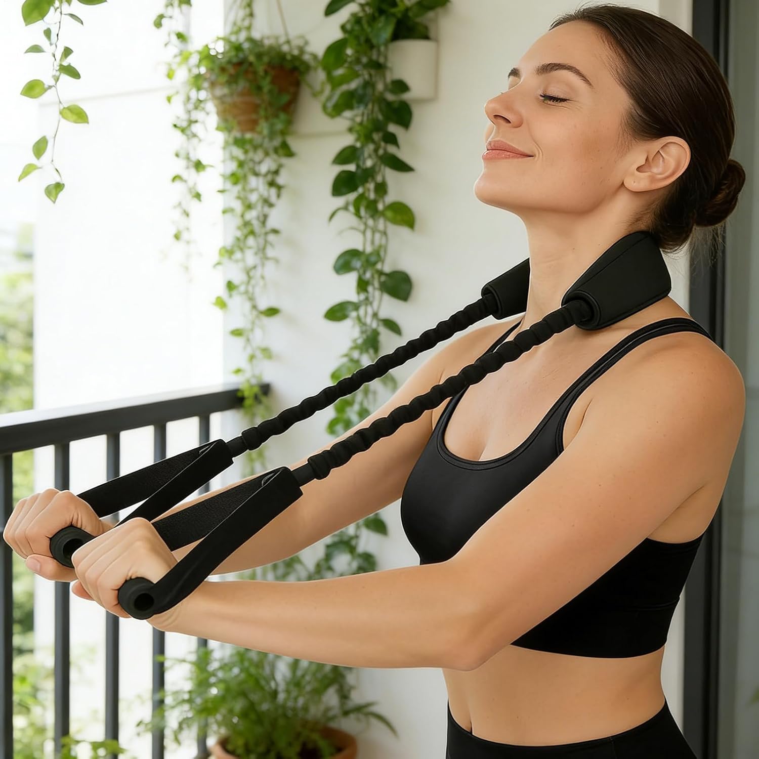 Neck Stretcher - Discomfort Relief Device with Elastic Padding for Cervical Traction and Muscle Relaxation, Adjustable Neck Exerciser for Shoulder Back Tension, Home Office Gym for Men Women