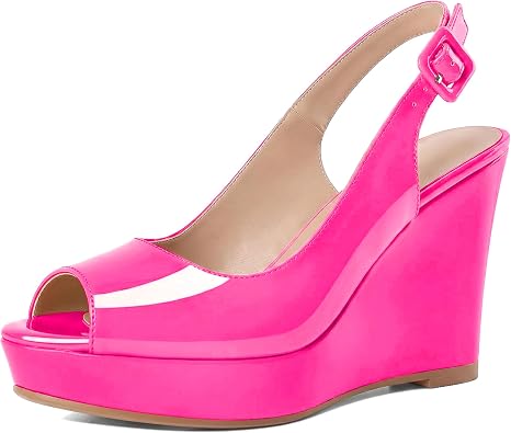 Womens Peep Toe Wedge Heels, Slingback Platform Wedge Sandals for Party Wedding