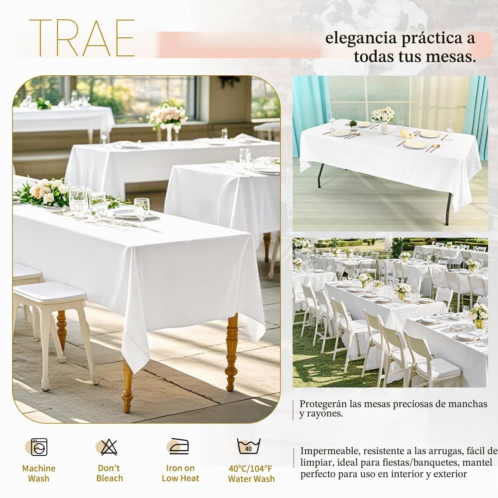 Teruntrue 12 Paquetes Manteles Blancos Rectángulos 153 x 320 cm, Manteles Blancos de Poliéster para Mesa de 8 Pies, Mantel Rectángulo Lavable para Fiestas Bodas Buffet Camping Restaurante(60"x126")