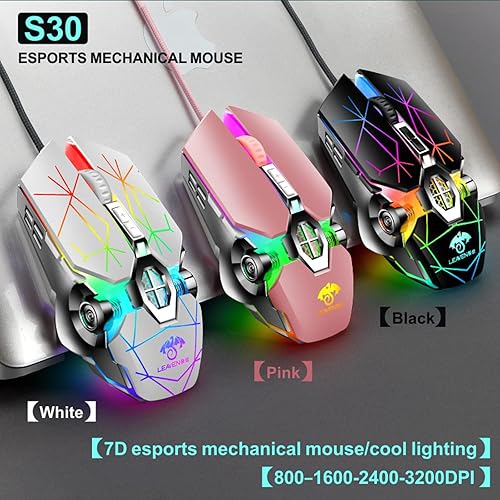 Miniatura 4 de Mouse para juegos con cable, USB óptico para computadora con retroiluminación RGB, 7 DPI ajustables hasta 3200, mouse ergonómico para computadora