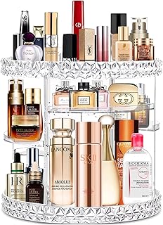 منظم مكياج من زككزان، بتصميم أنيق، شفاف، مصنوع من البلاستيك الشفاف، يدور 360 درجة مع طبقات قابلة للتعديل ورؤية واضحة، 6 طبقات