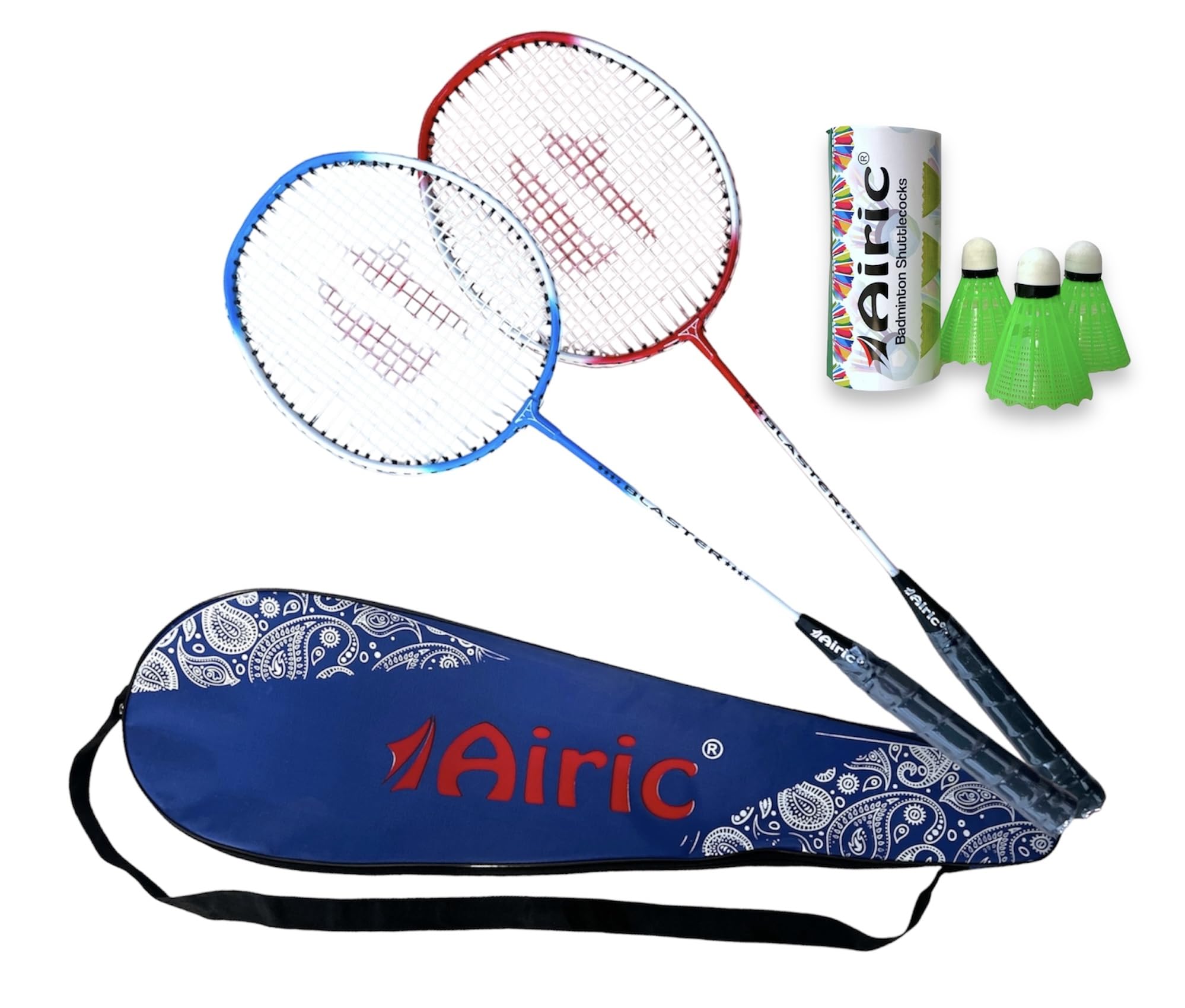 Airic Isometric Blaster Staunch Rackets (Set of 2) with 3 Plastic Shuttles and Cover Badminton Kit (Multicolor)-image-24