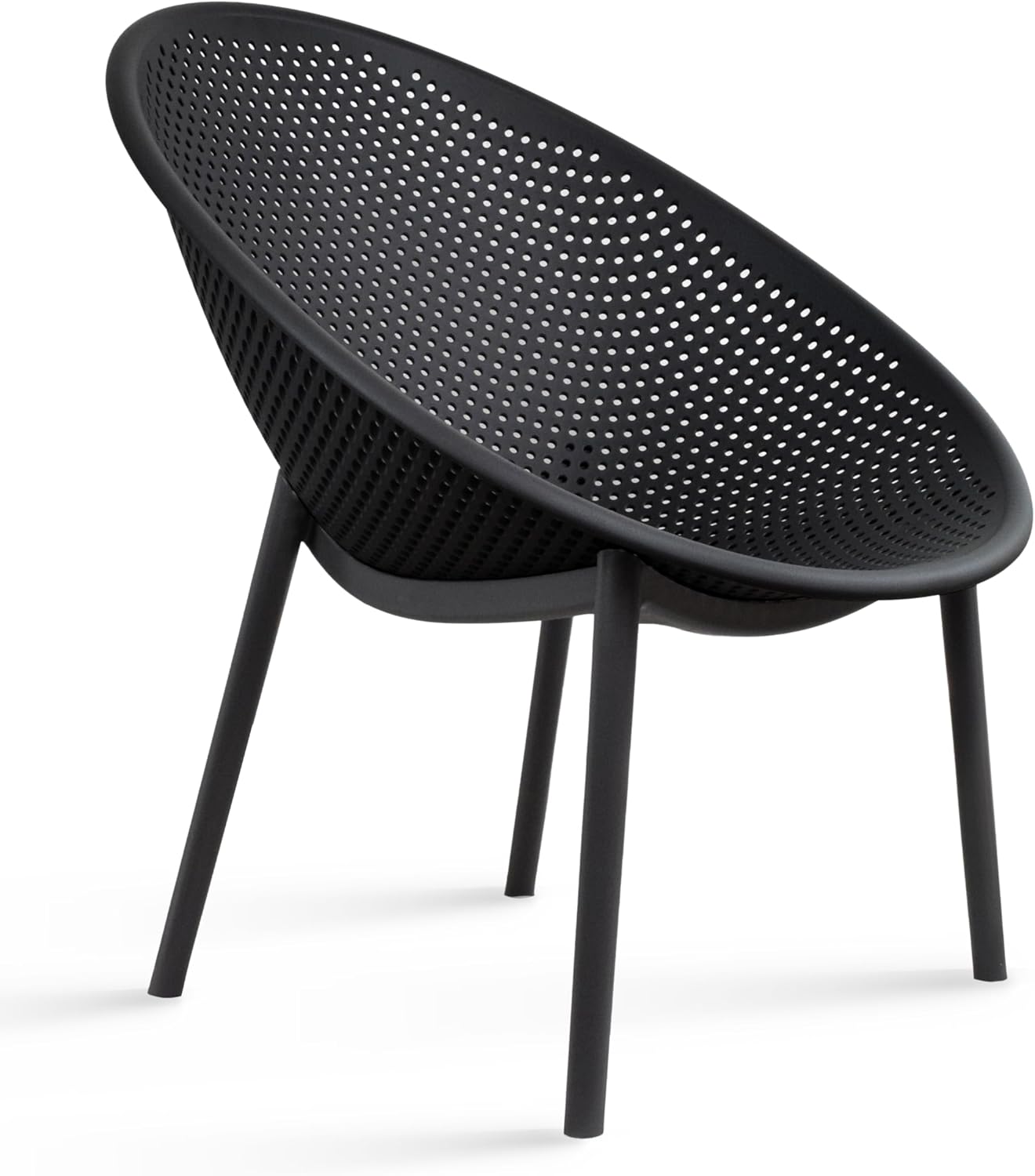 2xhome Set of 2 Modern Oval Chairs, Contemporary Accent Lounge Chairs with Perforated Breathable Egg Shaped Pod Seat for Kitchen, Dining, Patio, Indoor Outdoor, Black