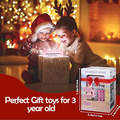Miniatura 7 de Alcancía para niños, juguetes para niños de 3 años, linda mini cajero automático con contraseñamúsica, caja de ahorro de dinero de papel de