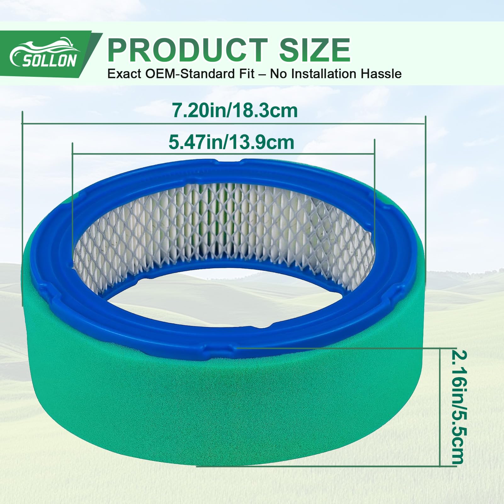 SOLLON Filtre à Air Pré-filtre 394018S 272490S Pour Briggs & Stratton Vanguard V-Twin 12.5-21HP - Bleu Vert