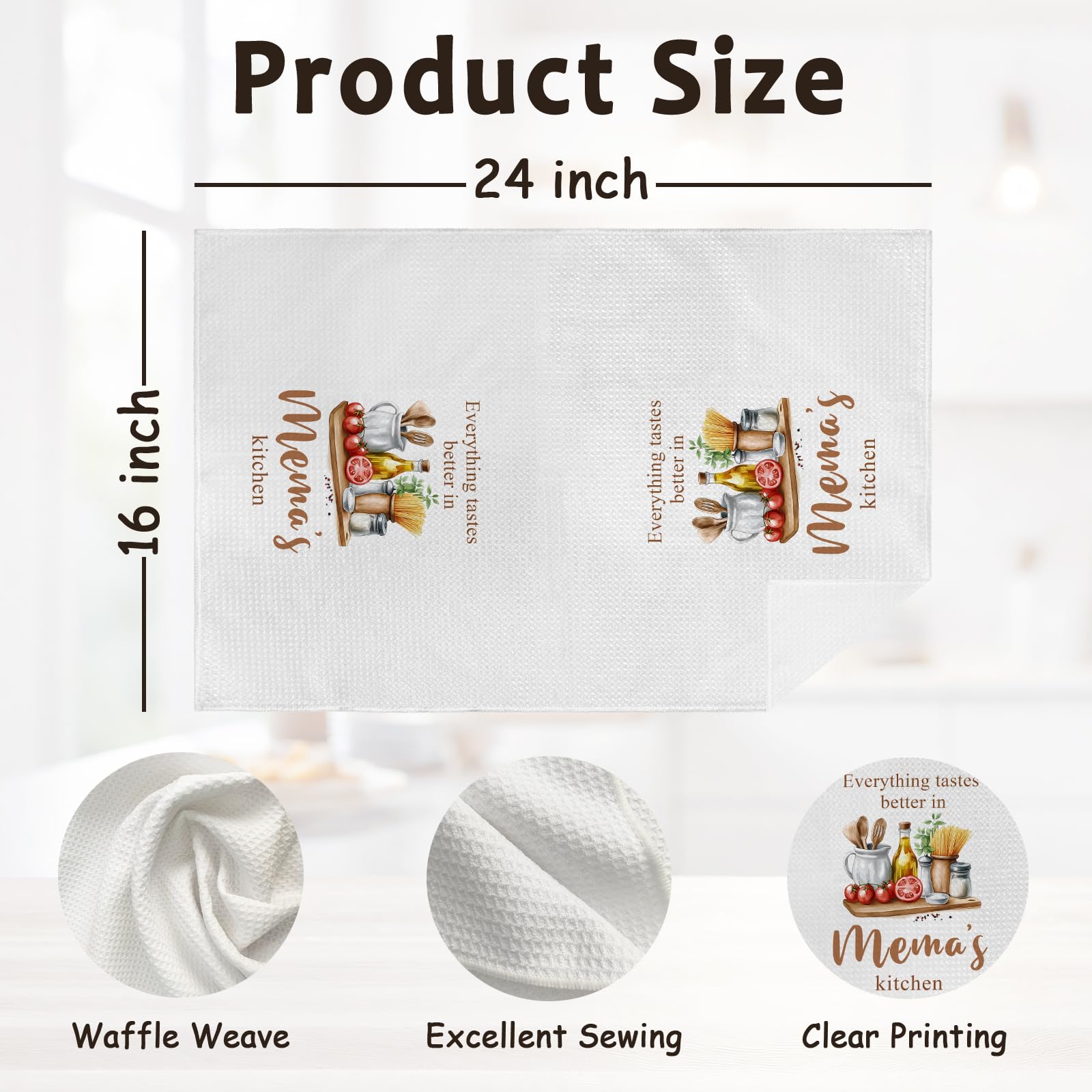 Mema Gifts Kitchen Towels, Grandma Gifts for Mothers Day Birthday, Everything Tastes Better in Mema's Kitchen Decorative Hand Dish Tea Towels, Housewarming New Home Gift for Grandma,16x24